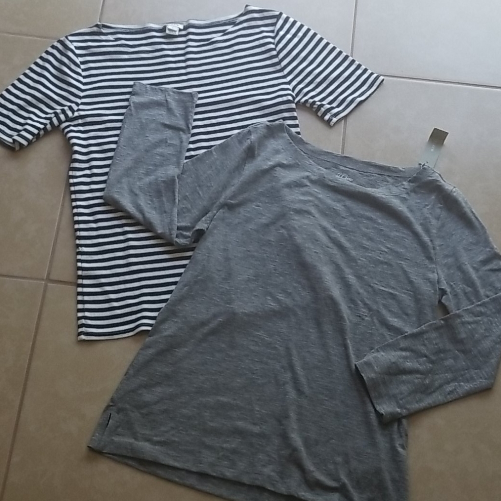 J Crew Striped Boatneck tee and 3/4 sleeve tee | S